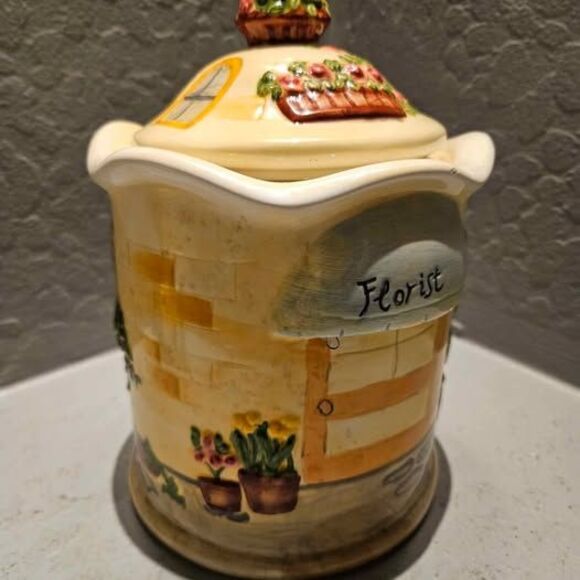 Bella Casa By Ganz Ceramic Canister Whimsical Cottage 8" - Picture 1 of 8